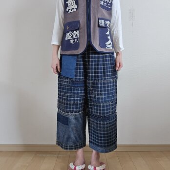 着物リメイク　古布手作り　前掛け　ベスト　前ファスナー　男女兼用の画像