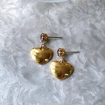 PA302-【 AVON 】エイボン・ヴィンテージピアス Amethyst Rhinestone Gold Toneの画像