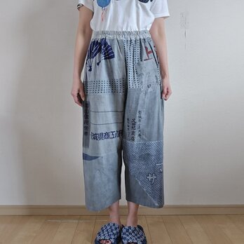 着物リメイク　手作り　手ぬぐい　パッチワーク　パンツの画像