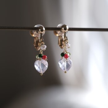 Rose quartz heart earring：天然石ローズクォーツハートピアス・イヤリングの画像