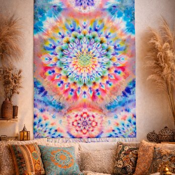 タイダイ タペストリー 曼荼羅 "孔雀極彩" HD23-74