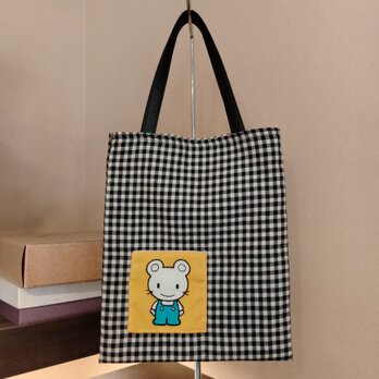 綿　ポケット付き手さげバッグ（ミニ）の画像