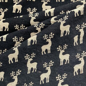 インド ブロックプリント生地 [50cm単位切売] Ajrak ベジタブルダイ 鹿 Xブラック　SAIF0227の画像