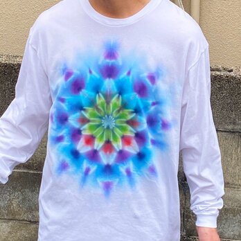 タイダイ 長袖 Tシャツ XXLサイズ 曼荼羅 ホワイトHIPPIES DYE新作　 HD23-75の画像