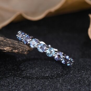 925 スターリングシルバーリング 3mm ラウンドカット アレキサンドライト 結婚指輪 6 月誕生石リングの画像