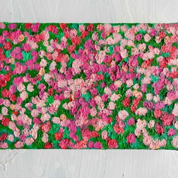 16×23㎝「ピンクの花畑」油彩・原画・サムホールサイズの画像
