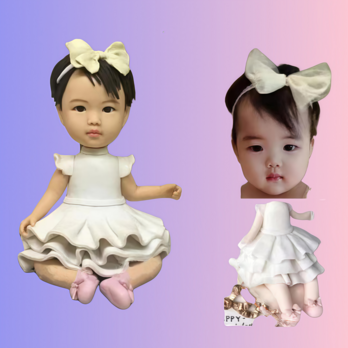 受注制作 出産祝い 内祝い 写真入り 人形 フィギュア 赤ちゃん 子供 幼児❤名入れ 立体肖像画 似顔絵❤贈り物❤個性的 誕生日の画像