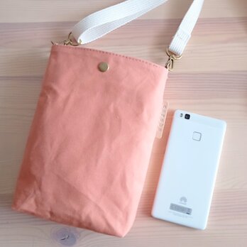 パラフィン加工帆布のスマホショルダーバッグ　《ピンクオレンジ》の画像