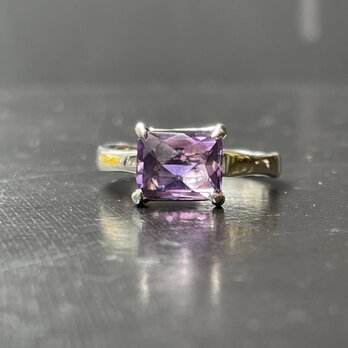 アメシスト　チェックカット7×9　jewelry　爪留め　シルバーSV925リングの画像