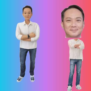 写真入り 人形 フィギュア❤名入れ 肖像画 似顔絵❤贈り物、彼氏、同僚、先輩、上司、友達❤誕生日 開店 周年記念 送別会 昇進の画像