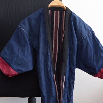 野良着 黒縞模様 古布 木綿 着物 リメイク素材 ハンドメイド ジャパンヴィンテージ 昭和レトロ 生地 Noragiの画像