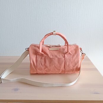 パラフィン加工帆布の2wayドラムショルダーバッグ　《ピンクオレンジS》の画像