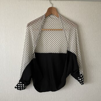 切替パッチワークドット　2ＷＡＹカットソー水玉白黒Ｆの画像