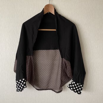 切替パッチワークドット　2ＷＡＹカットソー水玉白黒茶Ｆの画像