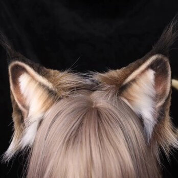 【受注生産】森の猫の耳カチューシャ 手作りリアルな毛皮のような ヘアアクセサリー シミュレーション動物の耳 ロリータの画像