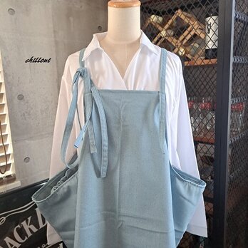 【背中がかわいい】エプロンドレス：デニム：スカイブルー【0848】の画像