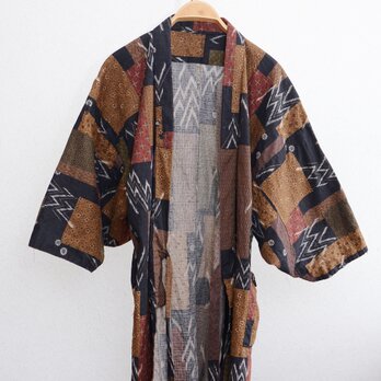 作務衣 羽織 着物 木綿 バティック風 ジャパンヴィンテージ ハンドメイド リメイク素材 Samue Haori Kimonoの画像