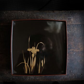 黒に金の菖蒲◆古輪島塗　漆塗脚付き膳　盆　骨董・antiques　古美術　工芸品 明治〜大正期　i1の画像
