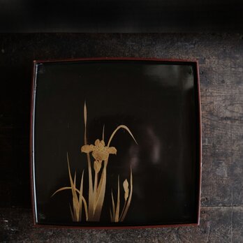 黒に金の菖蒲◆古輪島塗　漆塗脚付き膳　盆　骨董・antiques　古美術　工芸品 明治〜大正期　i3の画像