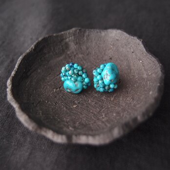 【天然石刺繍／ピアス】Chrysocolla × Turquoise Earrings／クリソコラ×ターコイズの画像