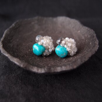 【天然石刺繍／ピアス】Turquoise × Labradorite Earrings／ターコイズ×ラブラドライトの画像