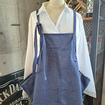 【背中がかわいい】エプロンドレス：デニム：インディゴ【0849】の画像