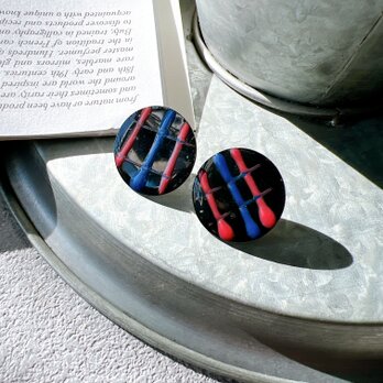 P645-ヴィンテージピアス U.S.A. 1980s Blue and pink checkered patternの画像
