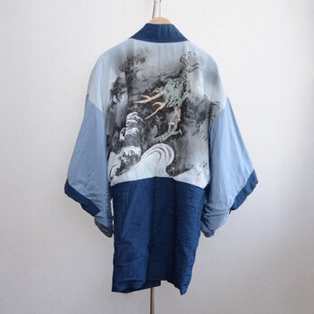 羽織 メンズ 昇天龍 裏地 アンティーク着物 ジャパンヴィンテージ 昭和 リメイク素材 Haori Kimono Japanの画像