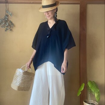 Double Gauze Cotton Oversized Tops/ダブルガーゼオーバーサイズトップスの画像