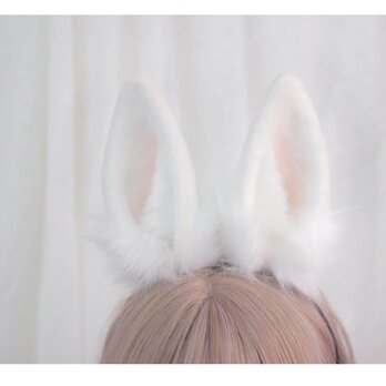 【受注生産】うさぎ耳カチューシャ 手作り リアルな毛皮のような ペットの耳ヘアアクセサリー シミュレーション動物の耳の画像