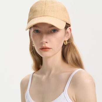 ラフィアハット、麦わら帽子 野球帽、ハンドメイド 夏帽子 大人 クラシックハット 日よけ・UV対策 サイズ調節可能の画像