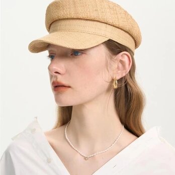 ラフィアハット、麦わら帽子 ハンドメイド 夏帽子 大人 ストローハット、クラシックハット 日よけ・UV対策 サイズ調節の画像
