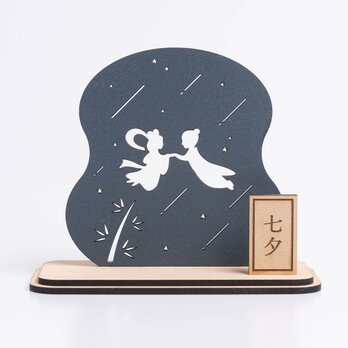 【早割10%OFF 6/8まで】七夕飾り　織姫と彦星　天の川　竹と笹　置物　名札付きの画像