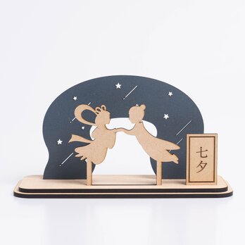 【早割10%OFF 6/8まで】七夕飾り　織姫と彦星　天の川　竹と笹　置物　名札付きの画像