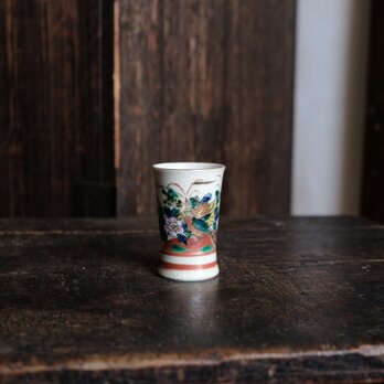雉と芍薬◆華やかな絵付け。九谷焼　花鳥文赤絵金彩盃　酒器　工芸品　庄三写し　昭和レトロの画像
