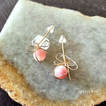 14kgf＊花翡翠のリボンピアス　～透き通るピンク～の画像