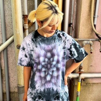 タイダイ Tシャツ Lサイズ 曼荼羅 ブラック ムラ染め Hippies Dye HD23-79の画像