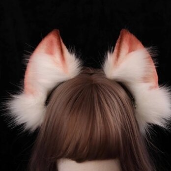 【受注生産】キツネの耳カチューシャ 手作り リアルな毛皮のような ヘアアクセサリー シミュレーション動物の耳の画像