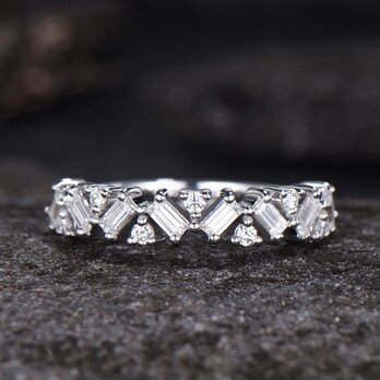 バゲットカット モアッサナイト 結婚指輪 925スターリングシルバー ソリッドホワイトゴールドリング カップルリングの画像