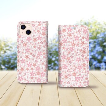 帯なし iPhone 手帳型スマホケース （カメラ穴あり/はめ込みタイプ）【桜のじゅーたん（New Design）】の画像