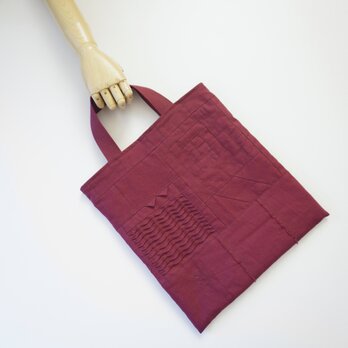 小さな布たちの手提げバッグ　ボルドー