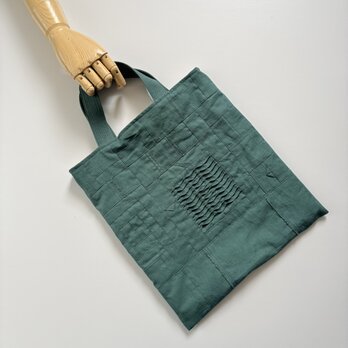 小さな布たちの手提げバッグ　ダークブルーグリーン