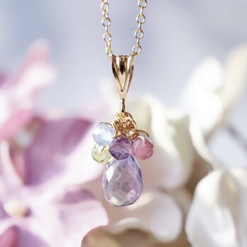「七変化」紫陽花 アジサイ ネックレス タンザナイト 天然石 誕生石 14kgf 母の日 プレゼント 金属アレルギー対応の画像