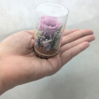 プリザーブドフラワー／パープルのミニ薔薇と小花のミニガラスボトル
