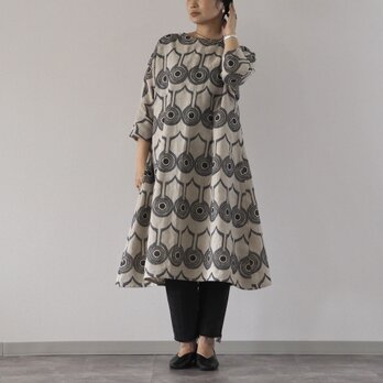 ブロックプリント/総柄リネンワンピース①