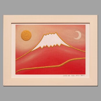 一部手描き●落ち着く和紙の優しいぬくもり【桜色に染まる富士】●がんどうあつし作の画像