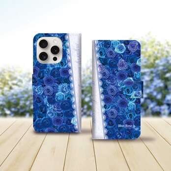 iPhoneスタンダード手帳型スマホケース （カメラ穴あり/はめ込みタイプ）【Blue RoseⅣ（ブルーローズⅣ）】の画像