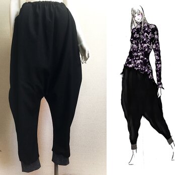 【1点もの・デザイン画付き】ブラック尾州ウール生地ぶかぶかパンツ（KOJI TOYODA）の画像