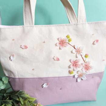 桜のビーズ刺繍ミニトートバッグの画像