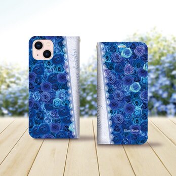 帯なし iPhone 手帳型スマホケース （カメラ穴あり/はめ込みタイプ）【Blue RoseⅣ（ブルーローズⅣ）】の画像